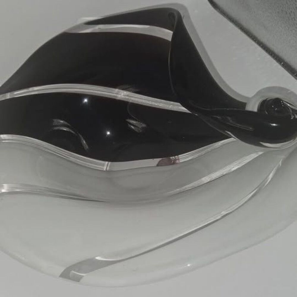Licio Zanetti ArtGlass Sculpture Amethyst White Swirl Modern Signed  9" Bowl